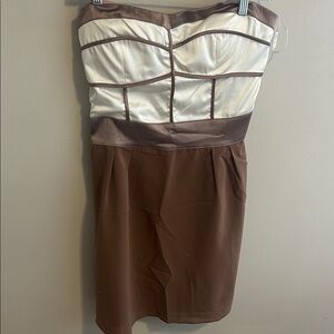 TCEC Strapless Brown Cream Dress. Size Large